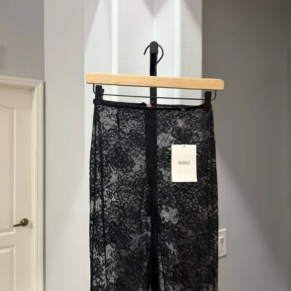 Nookie Black Lace Heaven Pant in Black Grunge Flare Stretch 90s Size XS - Picture 3 of 7